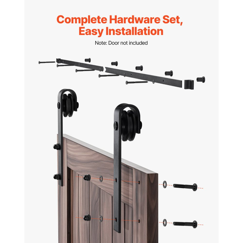 VEVOR 6FT Sliding Barn Door Hardware Kit, 330 LBS Weight Capacity, Compatible with 36 Inches Max Width & 1-3/8 to 1-3/4 Inches Thickness Single Sliding Barn Door, Durable Track & J-shape Roller, Black
