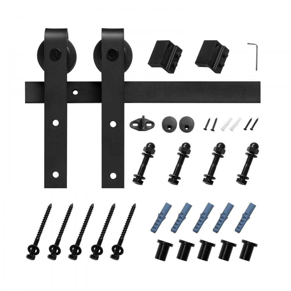 VEVOR 6FT Sliding Barn Door Hardware Kit, 330 LBS Weight Capacity, Compatible with 36 Inches Max Width & 1-3/8 to 1-3/4 Inches Thickness Single Sliding Barn Door, Durable Track & J-shape Roller, Black