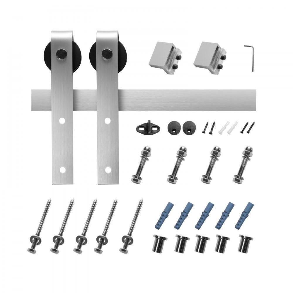 VEVOR 6FT Sliding Barn Door Hardware Kit, 330 LBS Weight Capacity, Compatible with 36 Inches Max Width & 1-3/8 to 1-3/4 Inches Thickness Single Sliding Barn Door, Durable Track & J-shape Roller Silver