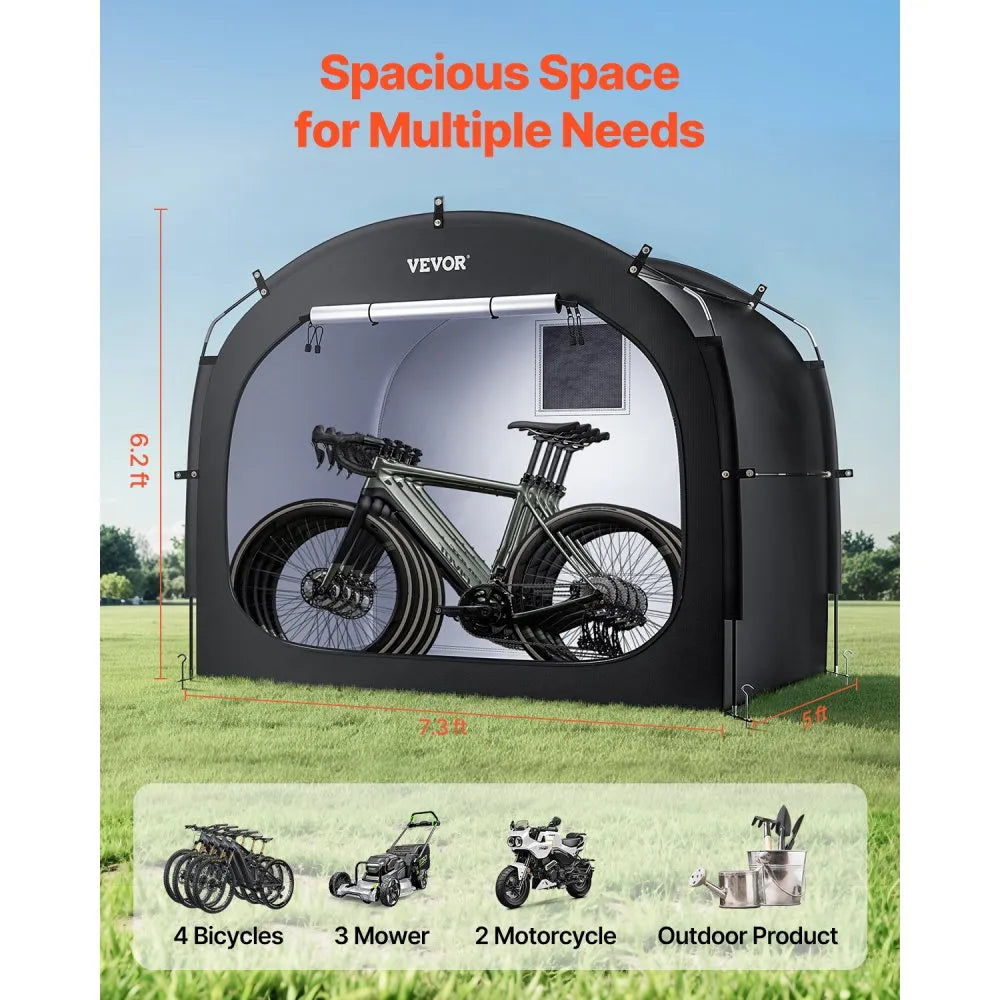VEVOR Bike Storage Tent, 4 to 5 Bikes, Outdoor Spacious Bike Storage Tent with Ventilated Window, Waterproof Easy-to-Install Bike Tent with High Strength Fiberglass & Dual Zippers, Fit for Bicycle