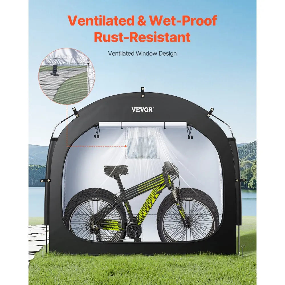 VEVOR Bike Storage Tent, 4 to 5 Bikes, Outdoor Spacious Bike Storage Tent with Ventilated Window, Waterproof Easy-to-Install Bike Tent with High Strength Fiberglass & Dual Zippers, Fit for Bicycle