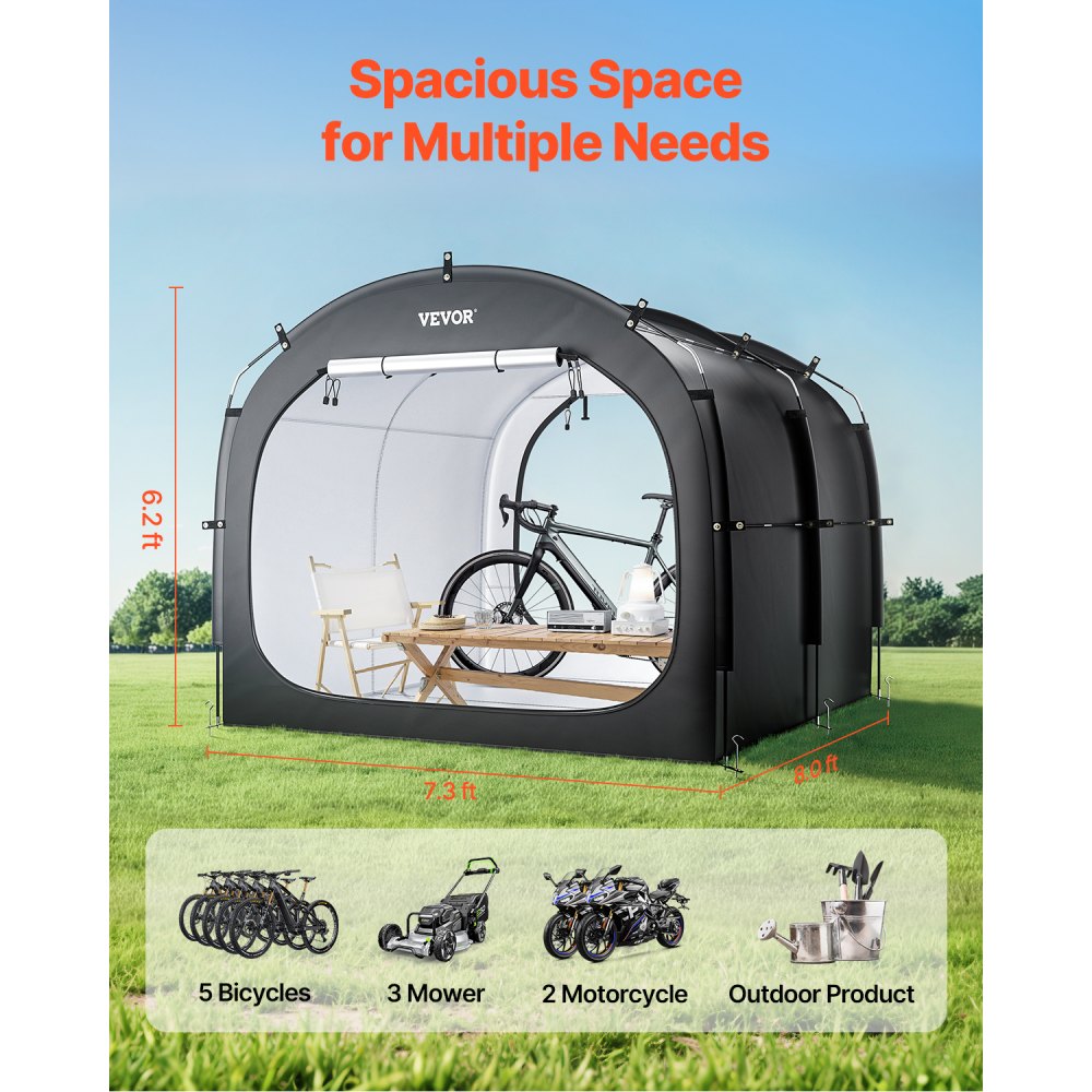 VEVOR Bike Storage Tent, 5 Bikes, Outdoor Spacious Bike Storage Tent with Ventilated Window, Waterproof Easy-to-Install Bike Tent with High Strength Fiberglass & Dual Zippers, Fit for Bicycle