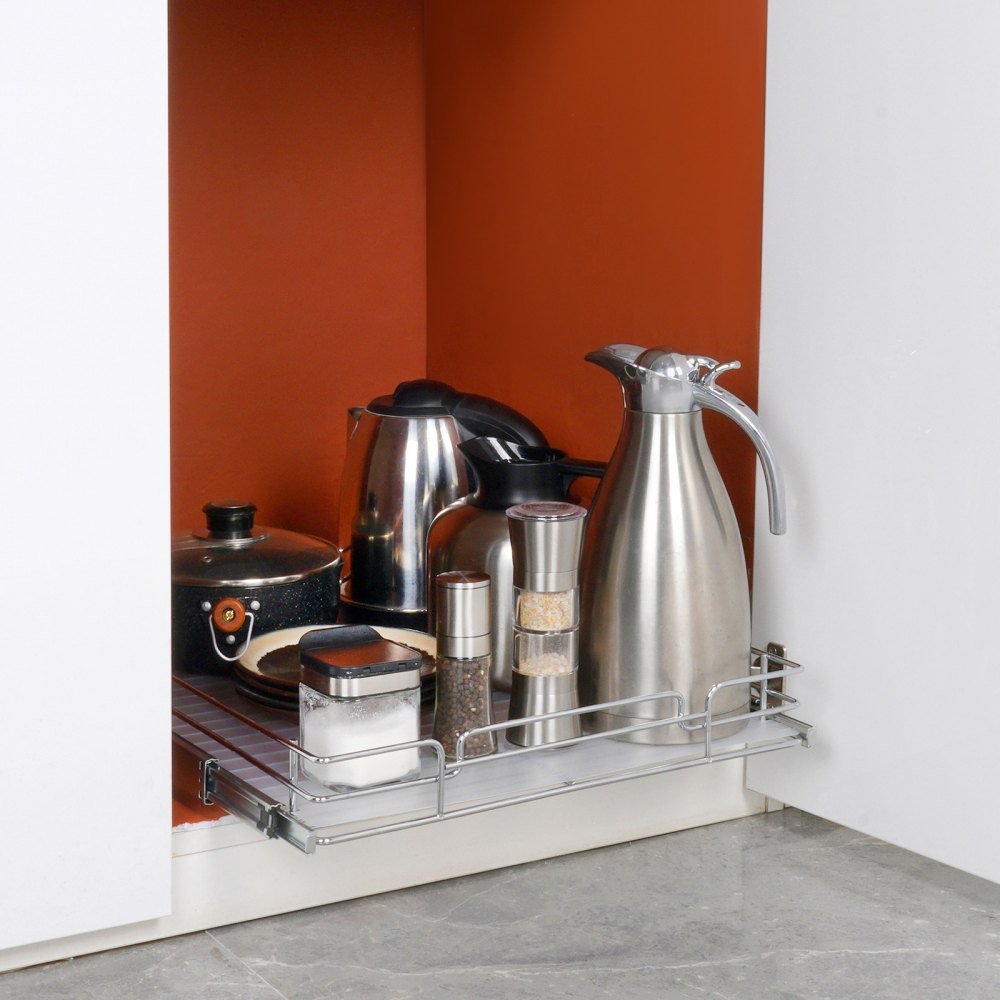 VEVOR 15.5"Wx21"Dx3.5"H Pull Out Cabinet Organizer, Heavy Duty Slide Out Pantry Shelves, Steel Roll Out Drawers, Sliding Drawer Storage for Home Under Sink, 17"Wx22"Dx7"H Install Size for Cabinet