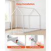 VEVOR Twin Size House Bed Frame, Metal Kids Floor Bed Frame with Roof, Heavy Duty Steel Slats Support, House Shape Bedframe for Girls and Boys, No Box Spring Needed, Easy Assembly, White