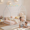 VEVOR Twin Size House Bed Frame, Metal Kids Floor Bed Frame with Roof, Heavy Duty Steel Slats Support, House Shape Bedframe for Girls and Boys, No Box Spring Needed, Easy Assembly, White