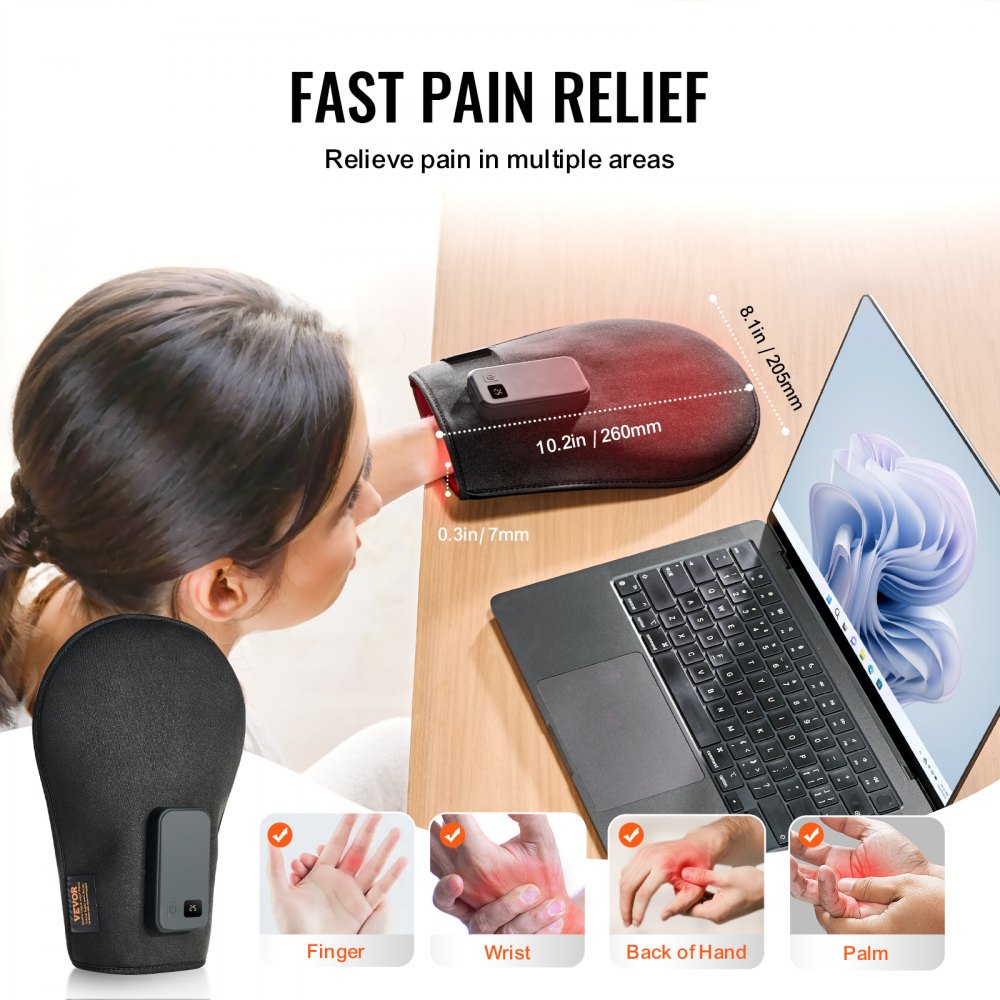 VEVOR Red Light Therapy for Hand, 660nm & 850nm Red Light Therapy Hand Glove with Timer, 10Hz Pulse & 2500mAh Magnetic Power Bank, Cordless LED Light Therapy Device for Hand Fingers Wrist Pain Relief