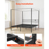 VEVOR King Size Canopy Bed Frame, Metal Canopy Bed with Charging Station and Four Posters Design, Heavy Duty Steel Slats Support, Underbed Storage Space, No Box Spring Needed, Easy Assembly, Black