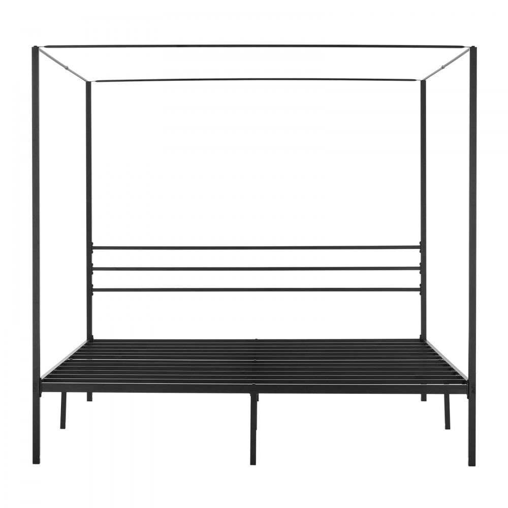 VEVOR King Size Canopy Bed Frame, Metal Canopy Bed with Four Posters Design, Heavy Duty Steel Slats Support, Underbed Storage Space, No Box Spring Needed, Easy Assembly, Black