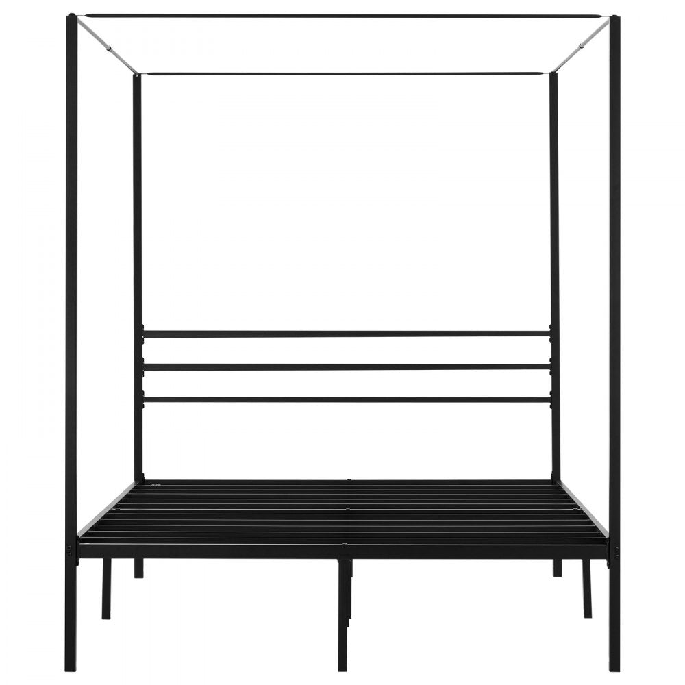 VEVOR Queen Size Canopy Bed Frame, Metal Canopy Bed with Four Posters Design, Heavy Duty Steel Slats Support, Underbed Storage Space, No Box Spring Needed, Easy Assembly, Black