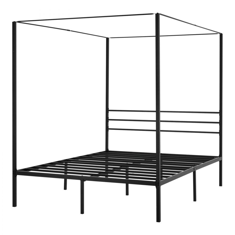 VEVOR Queen Size Canopy Bed Frame, Metal Canopy Bed with Four Posters Design, Heavy Duty Steel Slats Support, Underbed Storage Space, No Box Spring Needed, Easy Assembly, Black