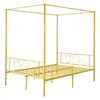 VEVOR Full Size Canopy Bed Frame, Metal Canopy Bed with Minimalist Headboard & Four Posters Design, Heavy Duty Steel Slats Support, Underbed Storage Space, No Box Spring Needed, Easy Assembly, Gold