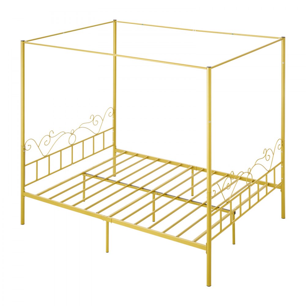 VEVOR Queen Size Canopy Bed Frame, Metal Canopy Bed with Minimalist Headboard & Four Posters Design, Heavy Duty Steel Slats Support, Underbed Storage Space, No Box Spring Needed, Easy Assembly, Gold