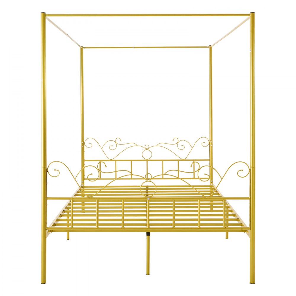 VEVOR Queen Size Canopy Bed Frame, Metal Canopy Bed with Minimalist Headboard & Four Posters Design, Heavy Duty Steel Slats Support, Underbed Storage Space, No Box Spring Needed, Easy Assembly, Gold