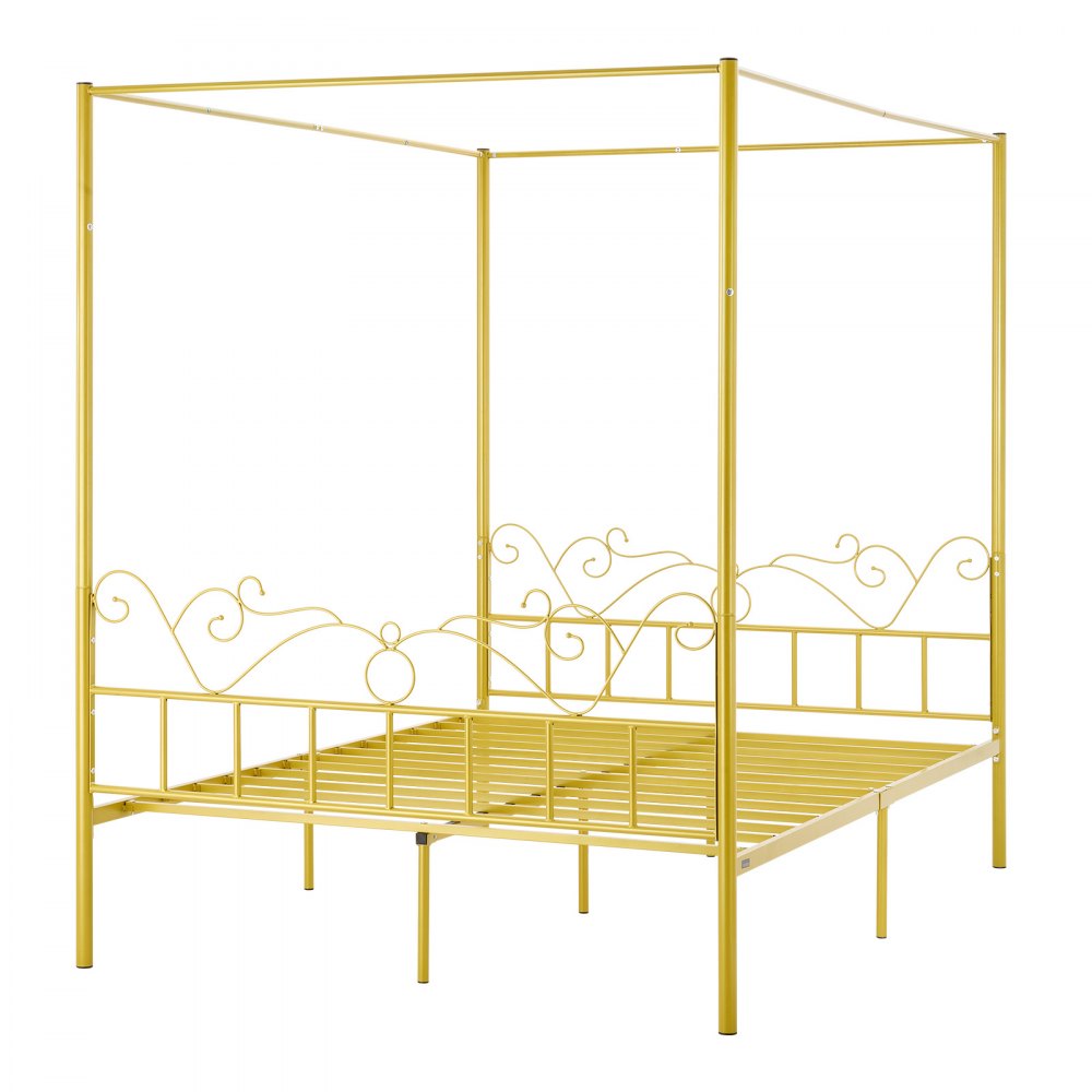 VEVOR Queen Size Canopy Bed Frame, Metal Canopy Bed with Minimalist Headboard & Four Posters Design, Heavy Duty Steel Slats Support, Underbed Storage Space, No Box Spring Needed, Easy Assembly, Gold