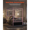 VEVOR Twin Size Canopy Bed Frame, Metal Canopy Bed with Minimalist Headboard & Four Posters Design, Heavy Duty Steel Slats Support, Underbed Storage Space, No Box Spring Needed, Easy Assembly, Pink