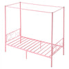 VEVOR Twin Size Canopy Bed Frame, Metal Canopy Bed with Minimalist Headboard & Four Posters Design, Heavy Duty Steel Slats Support, Underbed Storage Space, No Box Spring Needed, Easy Assembly, Pink