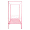 VEVOR Twin Size Canopy Bed Frame, Metal Canopy Bed with Minimalist Headboard & Four Posters Design, Heavy Duty Steel Slats Support, Underbed Storage Space, No Box Spring Needed, Easy Assembly, Pink