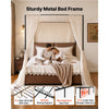 VEVOR Canopy Bed Frame Queen Size Metal Canopy Bed with Leather Headboard, For Bedroom, Four-Poster, with Heavy Duty Slats, Under-Bed Storage Space, Easy to Assemble, 800 lbs Stable Support, Brown