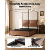 VEVOR Canopy Bed Frame Queen Size Metal Canopy Bed with Leather Headboard, For Bedroom, Four-Poster, with Heavy Duty Slats, Under-Bed Storage Space, Easy to Assemble, 800 lbs Stable Support, Brown