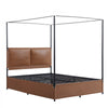 VEVOR Canopy Bed Frame Queen Size Metal Canopy Bed with Leather Headboard, For Bedroom, Four-Poster, with Heavy Duty Slats, Under-Bed Storage Space, Easy to Assemble, 800 lbs Stable Support, Brown