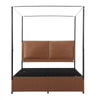 VEVOR Canopy Bed Frame Queen Size Metal Canopy Bed with Leather Headboard, For Bedroom, Four-Poster, with Heavy Duty Slats, Under-Bed Storage Space, Easy to Assemble, 800 lbs Stable Support, Brown