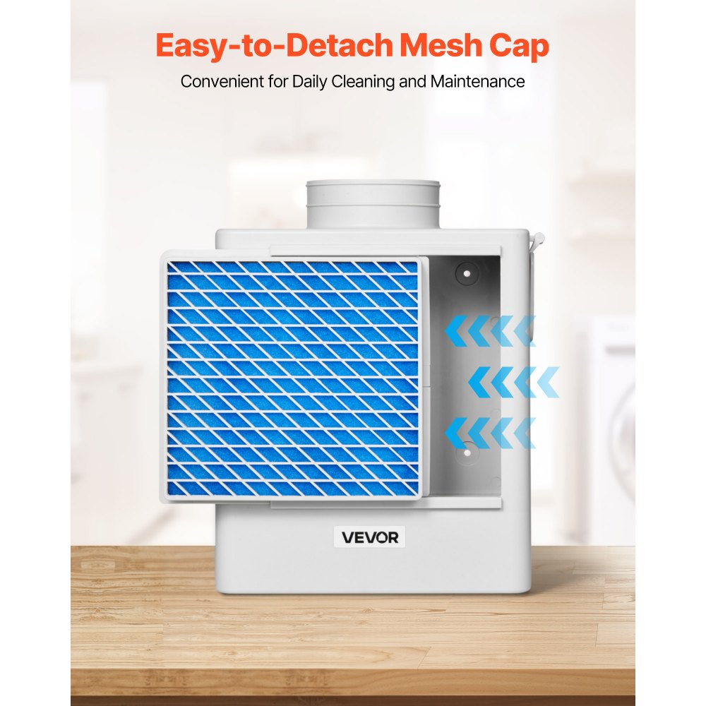 VEVOR 3-in-1 Indoor Dryer Vent Kit,Premium ABS Material Fits 4 inch Exhaust Port, Smart Overheating Reminder Exhaust Hood & Easy-to-Detach Mesh Cap & Multi-layer Purification with 4 Replacement Pads
