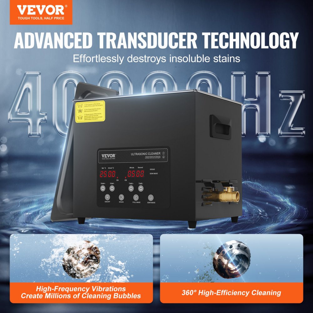 VEVOR 10L Ultra Sonic Cleaner, 240W Digital Ultrasonic Cleaning Machine with Gentle Mode & Upgraded Degassing, 40kHz Industrial Ultrasound Cleaner with Heater & Timer for Retainer, Jewelry, Tools