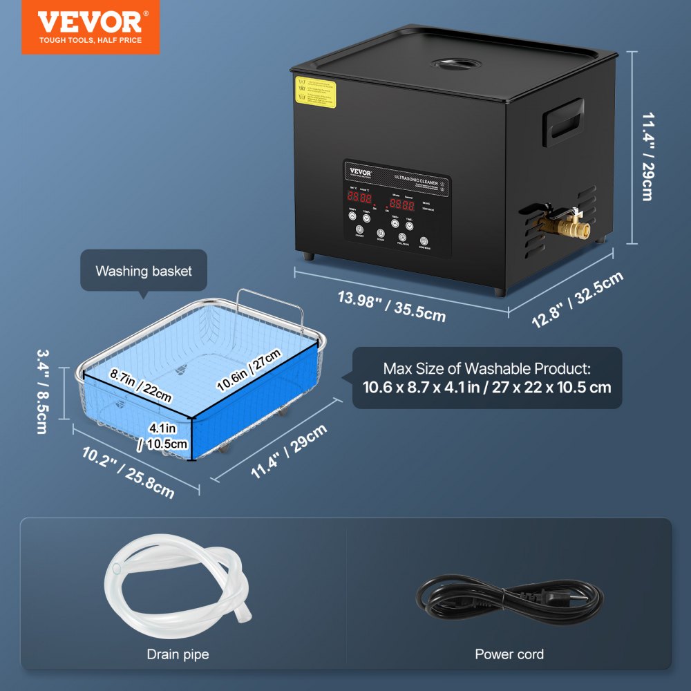 VEVOR 15L Ultra Sonic Cleaner, 360W Digital Ultrasonic Cleaning Machine with Gentle Mode & Upgraded Degassing, 40kHz Industrial Ultrasound Cleaner with Heater & Timer for Retainer, Jewelry, Tools