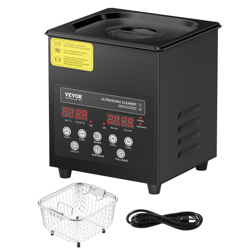 VEVOR 2L Ultra Sonic Cleaner, 60W Digital Sonic Cleaning Machine with Gentle Mode & Upgraded Degassing, 40kHz Ultrasound Cleaner Machine with Heater & Timer for Jewelry, Glasses, Tools, Retainer