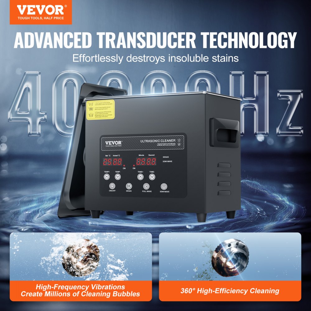 VEVOR 3L Ultra Sonic Cleaner, 120W Digital Ultrasonic Cleaning Machine with Gentle Mode & Upgraded Degassing, 40kHz Ultrasound Cleaner Machine with Heater & Timer for Jewelry, Glasses, Tools Retainer