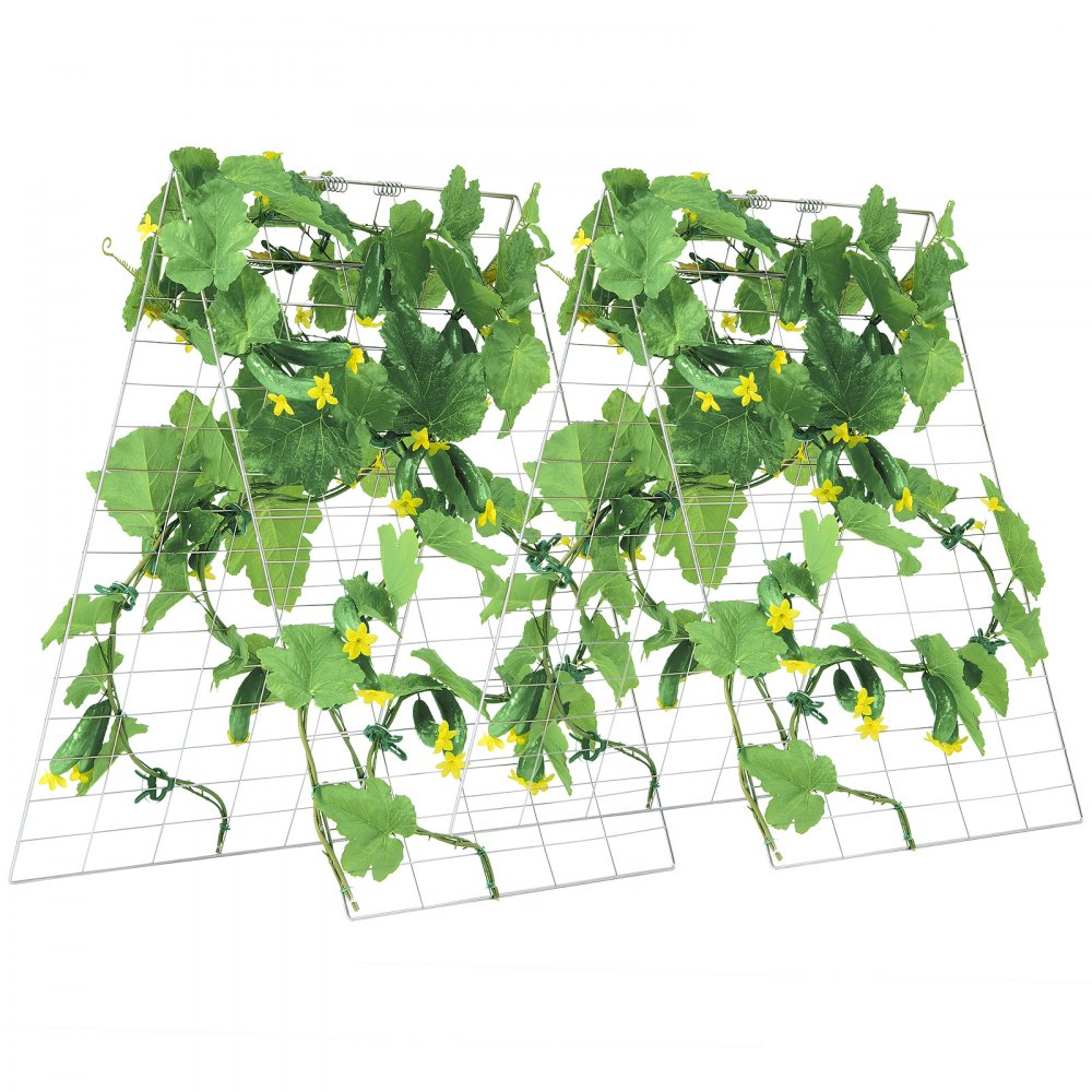 VEVOR Cucumber Trellis for Climbing Plants, 35" x 55" Foldable Cucumber Trellis Set with Plant Clips, Metal Garden Trellis for Raised Bed, Outdoor Plant Grow Support for Tomato, Squash, Vegetable
