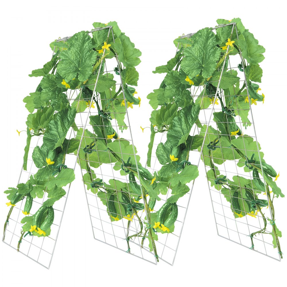 VEVOR Cucumber Trellis for Climbing Plants, 35" x 55" Foldable Cucumber Trellis Set with Plant Clips, Metal Garden Trellis for Raised Bed, Outdoor Plant Grow Support for Tomato, Squash, Vegetable