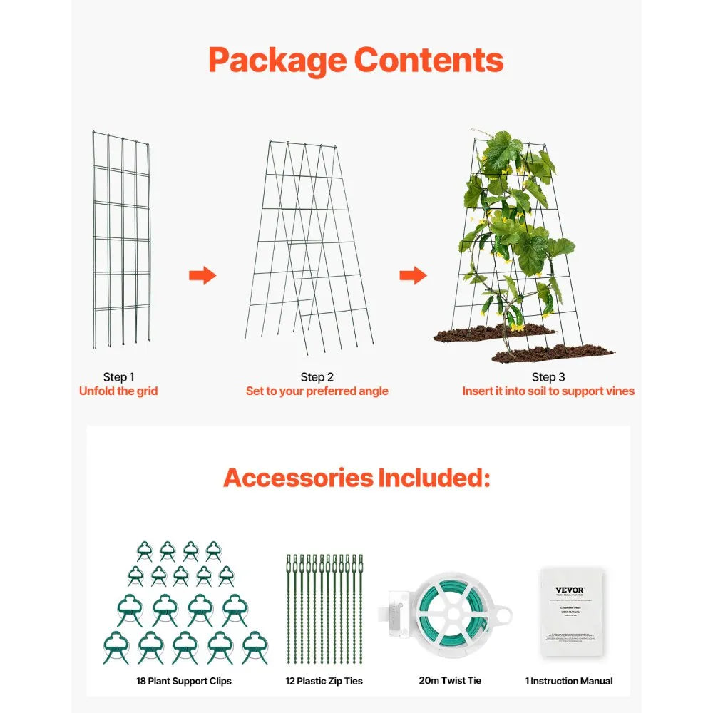 VEVOR Cucumber Trellis for Climbing Plants, 39" x 32" Foldable Cucumber Trellis Set with Twist Ties, Metal Garden Trellis for Raised Bed, Outdoor Plant Grow Support for Tomato, Squash, Vegetable