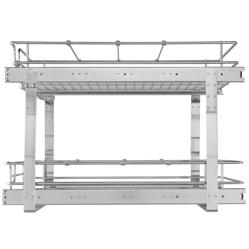 VEVOR 2 Tier 14"Wx21"Dx15"H Pull Out Cabinet Organizer, Heavy Duty Slide Out Pantry Shelves, Steel Roll Out Drawers, Sliding Drawer Storage for Home, 15.5"Wx22"Dx18"H Install Size for Cabinet