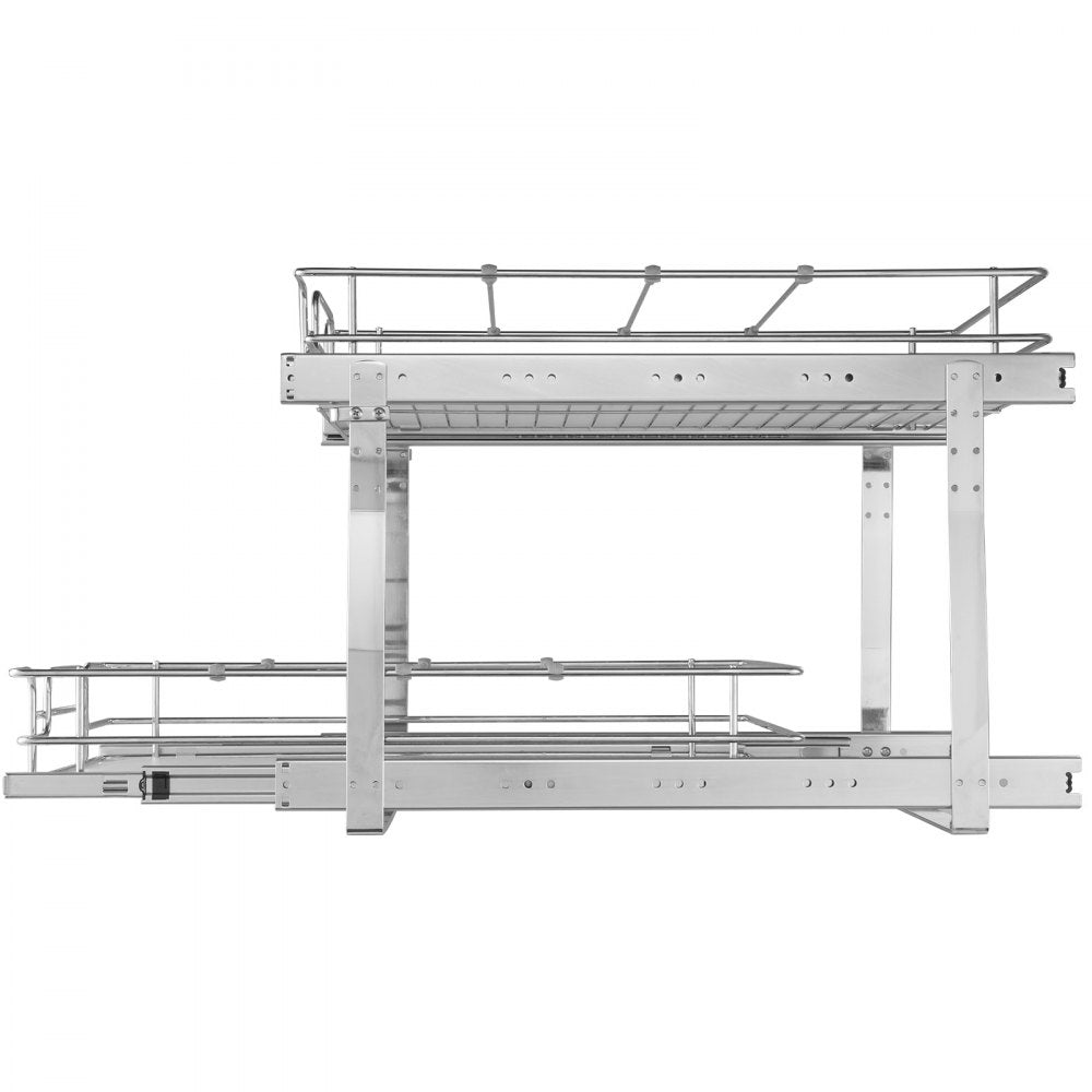 VEVOR 2 Tier 14"Wx21"Dx15"H Pull Out Cabinet Organizer, Heavy Duty Slide Out Pantry Shelves, Steel Roll Out Drawers, Sliding Drawer Storage for Home, 15.5"Wx22"Dx18"H Install Size for Cabinet