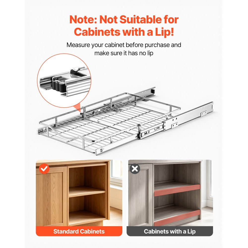 VEVOR Pull Out Cabinet Organizer 14.06"W x 20.94"D Steel Slide Out Drawers, for Kitchen Bathroom Pantry Home Organization, Chrome-Plated Finish, Heavy Duty Storage Sliding Shelves for Base Cabinets
