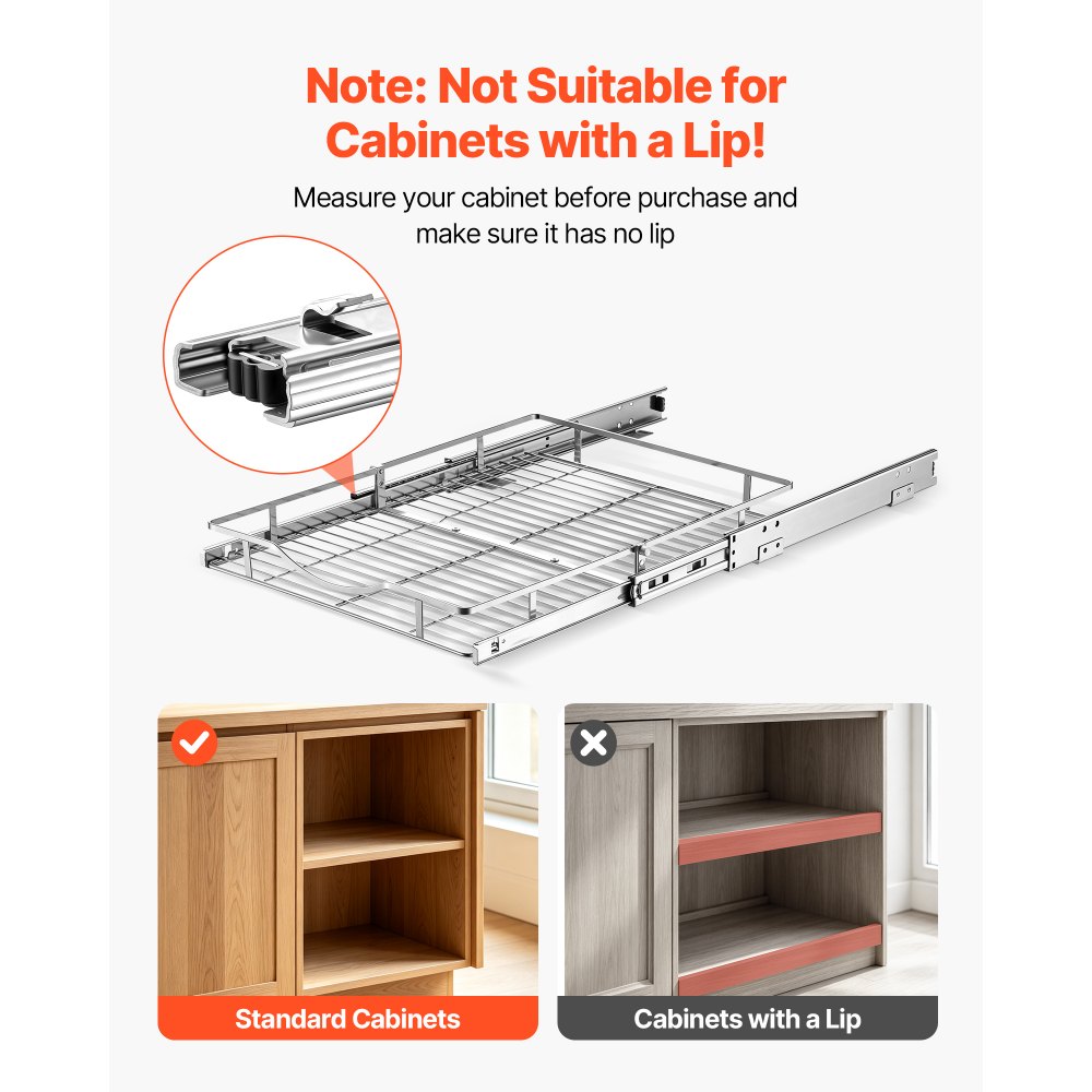 VEVOR Pull Out Cabinet Organizer 16.93"W x 21.06"D Steel Slide Out Drawers, for Kitchen Bathroom Pantry Home Organization, Chrome-Plated Finish, Heavy Duty Storage Sliding Shelves for Base Cabinets