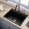 VEVOR 25 inch Kitchen Sink Workstation, Top Mount Granite Sinks, Drop-In Single Bowl Farmhouse Basin with Multiple Accessories, Household Dishwasher Sinks for RV, Prep Kitchen, and Bar (Black)