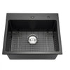 VEVOR 25 inch Kitchen Sink Workstation, Top Mount Granite Sinks, Drop-In Single Bowl Farmhouse Basin with Multiple Accessories, Household Dishwasher Sinks for RV, Prep Kitchen, and Bar (Black)