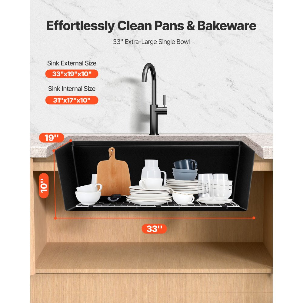 33 inch extra-large single bowl sink showing external and internal size callouts