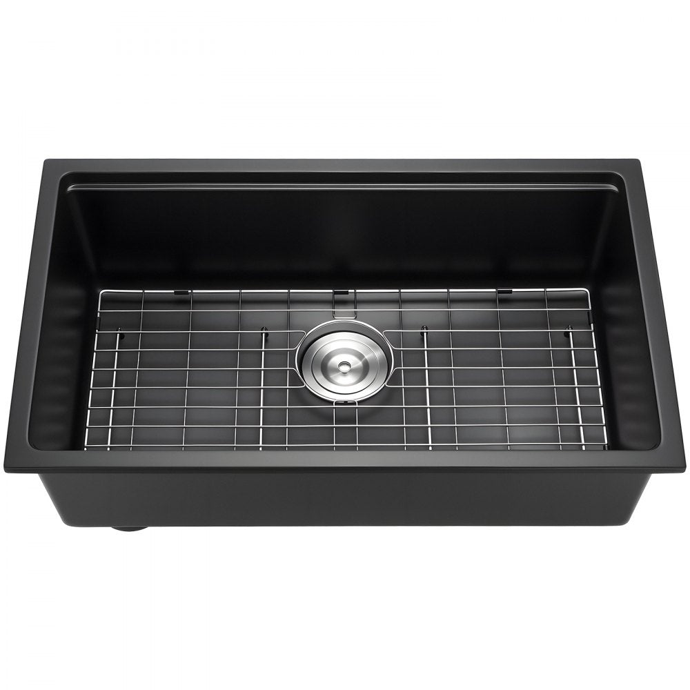 VEVOR 30 inch Kitchen Sink Workstation, Undermount Granite Sink, Drop-In Single Bowl Farmhouse Basin with Multiple Accessories, Household Dishwasher Sinks for RV, Prep Kitchen, and Bar (Black)