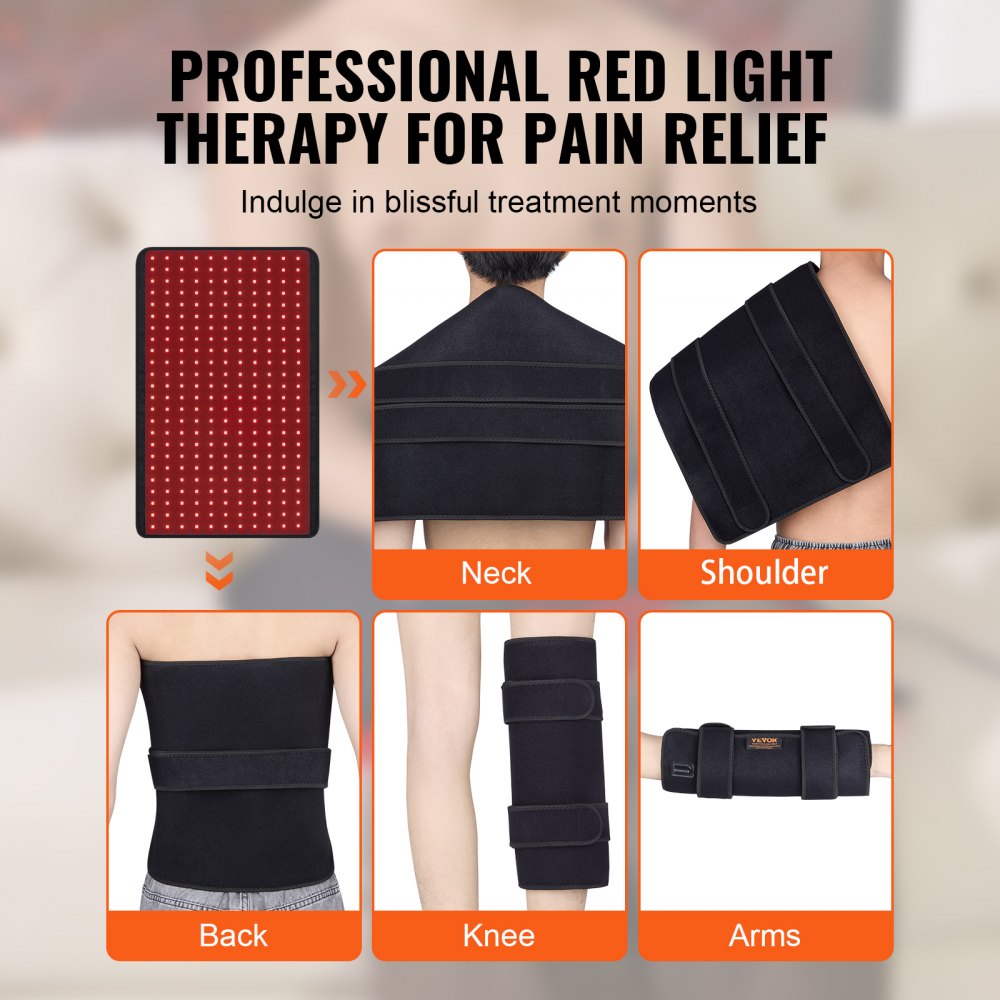 VEVOR Red Light Therapy for Body, 264 LEDs Light Therapy Pad with Controller, 10Hz Pulse, 5-30 Min Timer, 630nm Nano Red & 660nm Red & 850nm Light Therapy for Pain Relief, Skin Health