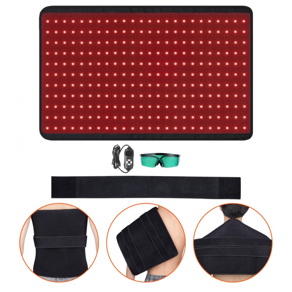 VEVOR Red Light Therapy for Body, 264 LEDs Light Therapy Pad with Controller, 10Hz Pulse, 5-30 Min Timer, 630nm Nano Red & 660nm Red & 850nm Light Therapy for Pain Relief, Skin Health