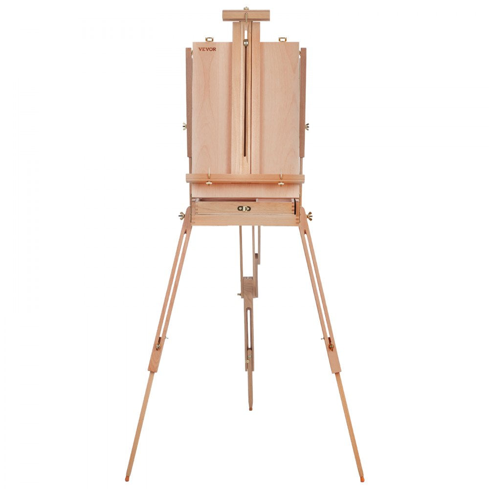 VEVOR French Easel, Hold Canvas to 34", Beechwood Foldable Sketchbox Easel with Drawer, Palette and Strap, Angle and Height Adjustable, Portable Wooden Art Painting Easel for Studio and Field