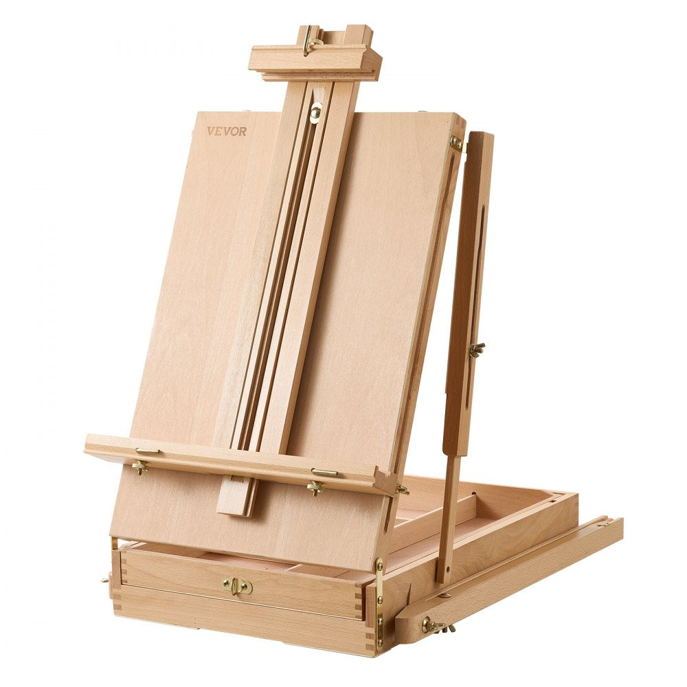 VEVOR French Easel with Legs Foldable and Portable Sketchbox Easel Stand, For Painting, Solid Beech Wood, Holds Canvas up to 33.86", Adjustable Height & Angle, with Drawer, Palette, Shoulder Strap