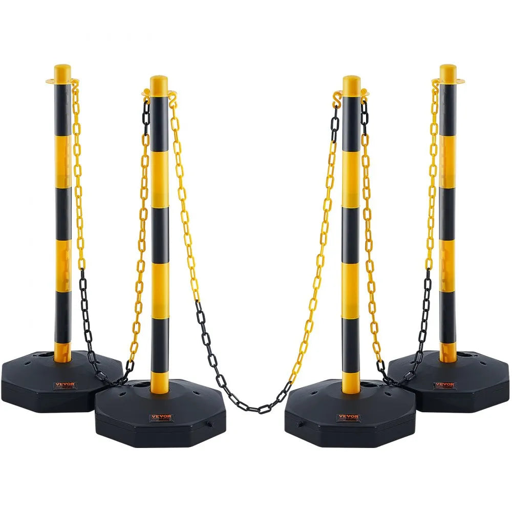 VEVOR Adjustable Traffic Delineator Post Cones, 4 Pack, Traffic Safety Delineator Barrier with Fillable Base 8FT Chain, for Traffic Control Warning Parking Lot Construction Caution Roads, Yellow&Black