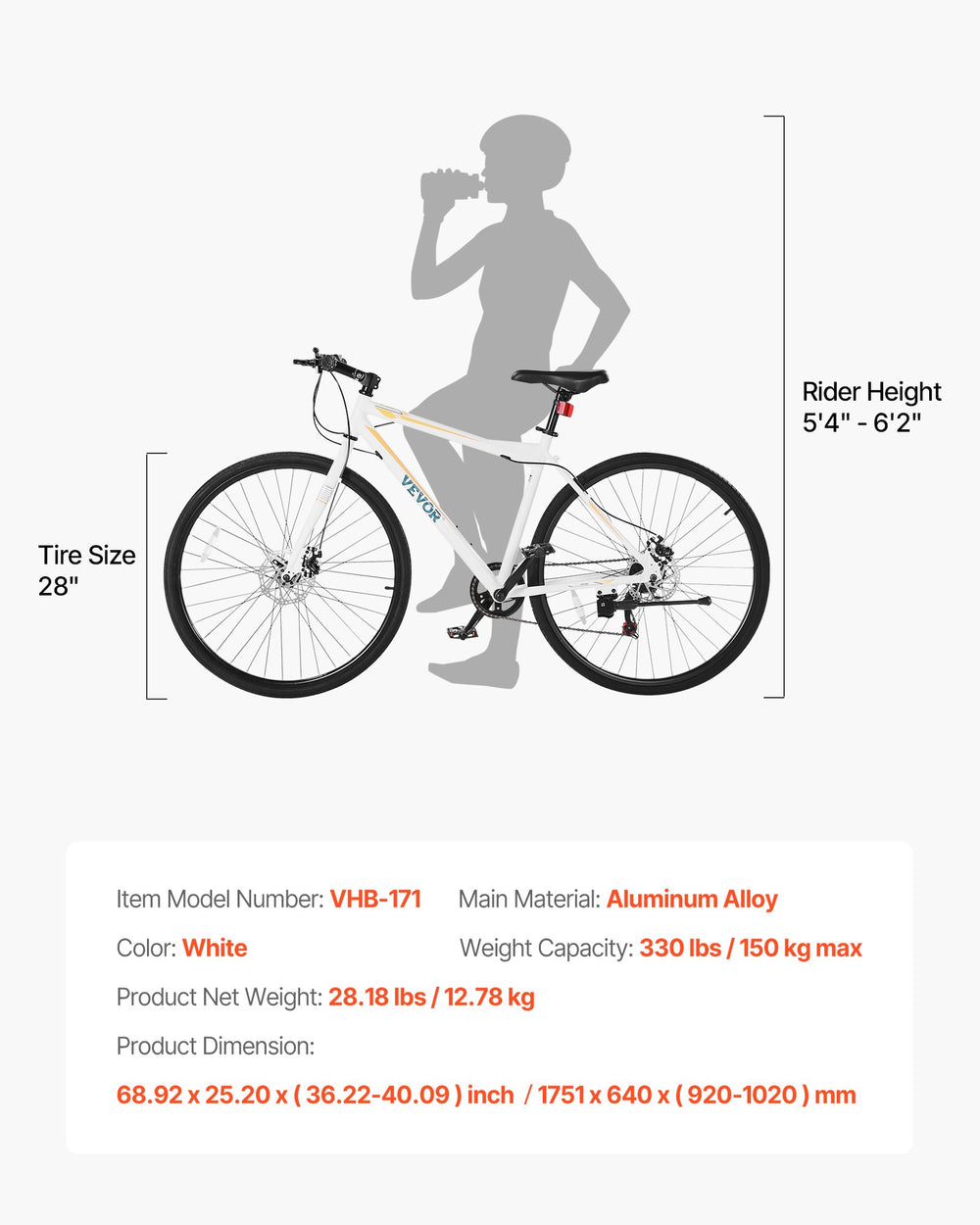 Rider fit and key specs graphic - VHB-171