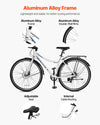 VEVOR hybrid bike aluminum alloy frame and double-wall rims infographic
