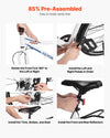 VEVOR hybrid bike 85% pre-assembled installation steps infographic