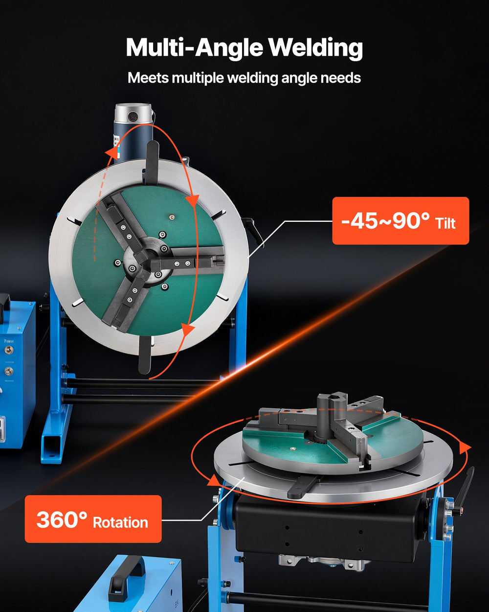 VEVOR Rotary Welding Positioner, 441 lbs Load Capacity, -45° to 90° Tilt Angle Welding Positioner Turntable Table, 0.5-5 RPM Speed Control, Electric and Foot Pedal, for Cutting, Grinding, Assembly
